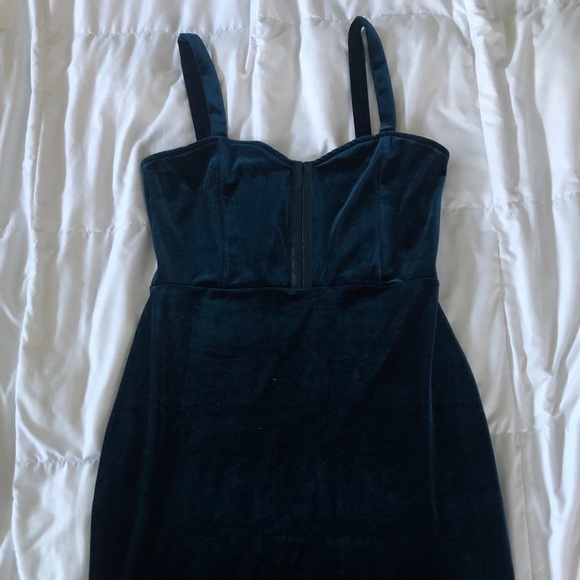 H&M Dark Teal Velvet Clasp Front Mini Dress - Picture 1 of 6